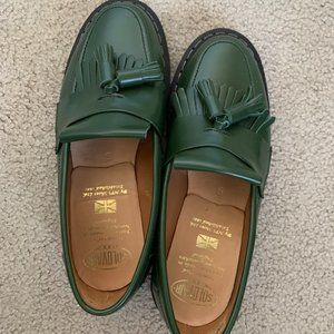 99% New NPS Solovair UK 5 Green Hi-Shine Tassel Loafers (Made in England)